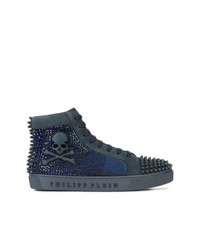 dunkelblaue verzierte hohe Sneakers aus Leder von Philipp Plein
