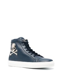 dunkelblaue verzierte hohe Sneakers aus Leder von Philipp Plein