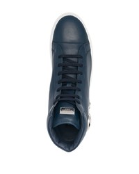 dunkelblaue verzierte hohe Sneakers aus Leder von Philipp Plein