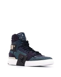 dunkelblaue verzierte hohe Sneakers aus Wildleder von Philipp Plein