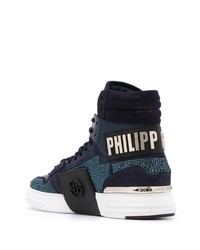 dunkelblaue verzierte hohe Sneakers aus Wildleder von Philipp Plein