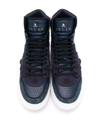 dunkelblaue verzierte hohe Sneakers aus Wildleder von Philipp Plein