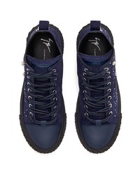 dunkelblaue verzierte hohe Sneakers aus Wildleder von Giuseppe Zanotti