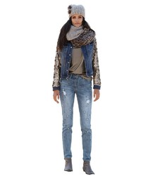 dunkelblaue verzierte Jeansjacke von AMY VERMONT