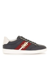 dunkelblaue verzierte Leder niedrige Sneakers