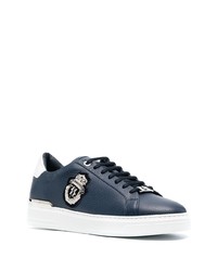 dunkelblaue verzierte Leder niedrige Sneakers von Billionaire