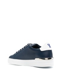 dunkelblaue verzierte Leder niedrige Sneakers von Billionaire