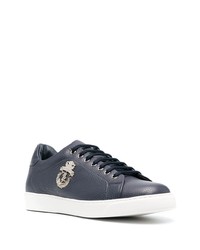 dunkelblaue verzierte Leder niedrige Sneakers von Billionaire