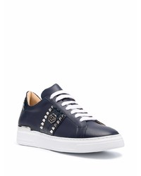 dunkelblaue verzierte Leder niedrige Sneakers von Philipp Plein