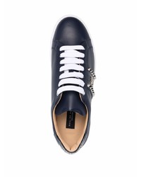 dunkelblaue verzierte Leder niedrige Sneakers von Philipp Plein