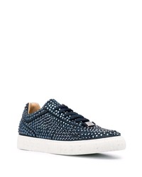 dunkelblaue verzierte Leder niedrige Sneakers von Philipp Plein