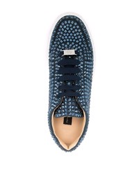 dunkelblaue verzierte Leder niedrige Sneakers von Philipp Plein