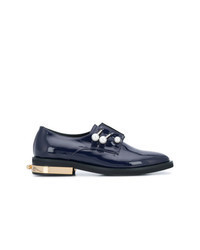 dunkelblaue verzierte Leder Oxford Schuhe