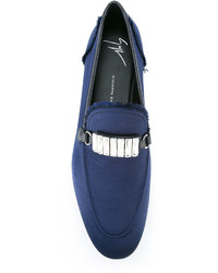 dunkelblaue verzierte Leder Slipper von Giuseppe Zanotti Design