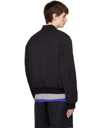 dunkelblaue verzierte Nylon Bomberjacke von Moschino