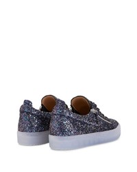 dunkelblaue verzierte Pailletten niedrige Sneakers von Giuseppe Zanotti