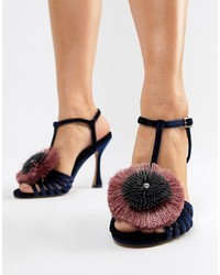 dunkelblaue verzierte Samt Sandaletten von ASOS DESIGN