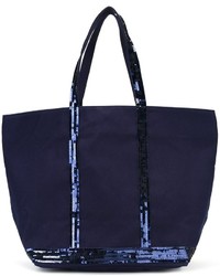 dunkelblaue verzierte Shopper Tasche