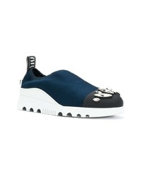 dunkelblaue verzierte Slip-On Sneakers von Miu Miu