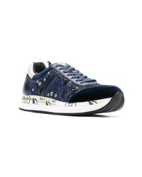 dunkelblaue verzierte Wildleder niedrige Sneakers von Premiata