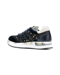 dunkelblaue verzierte Wildleder niedrige Sneakers von Premiata