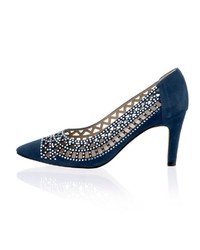 dunkelblaue verzierte Wildleder Pumps von Alba Moda