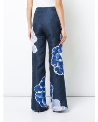 dunkelblaue weite Hose mit Blumenmuster von Josie Natori