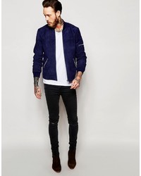 dunkelblaue Wildleder Bomberjacke von Asos