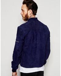 dunkelblaue Wildleder Bomberjacke von Asos