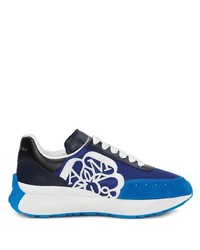 dunkelblaue Wildleder niedrige Sneakers mit Blumenmuster