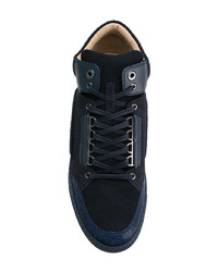 dunkelblaue Wildleder niedrige Sneakers mit geometrischem Muster von Lanvin