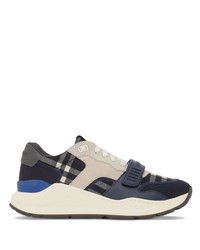 dunkelblaue Wildleder niedrige Sneakers mit Karomuster