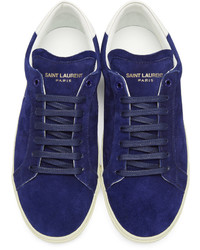 dunkelblaue Wildleder niedrige Sneakers von Saint Laurent