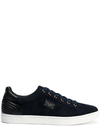 dunkelblaue Wildleder niedrige Sneakers von Dolce & Gabbana