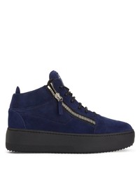 dunkelblaue Wildleder niedrige Sneakers von Giuseppe Zanotti