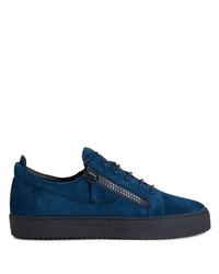 dunkelblaue Wildleder niedrige Sneakers von Giuseppe Zanotti