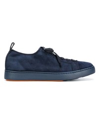 dunkelblaue Wildleder niedrige Sneakers von Santoni