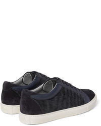 dunkelblaue Wildleder niedrige Sneakers von Brunello Cucinelli