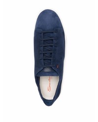 dunkelblaue Wildleder niedrige Sneakers von Santoni