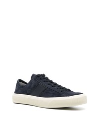 dunkelblaue Wildleder niedrige Sneakers von Tom Ford