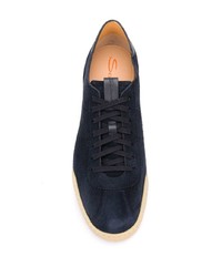 dunkelblaue Wildleder niedrige Sneakers von Santoni