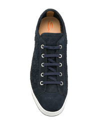 dunkelblaue Wildleder niedrige Sneakers von Santoni