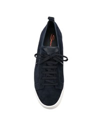 dunkelblaue Wildleder niedrige Sneakers von Santoni