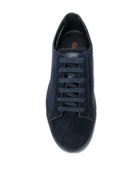 dunkelblaue Wildleder niedrige Sneakers von Santoni