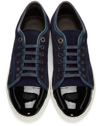 dunkelblaue Wildleder niedrige Sneakers von Lanvin