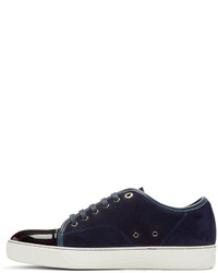 dunkelblaue Wildleder niedrige Sneakers von Lanvin