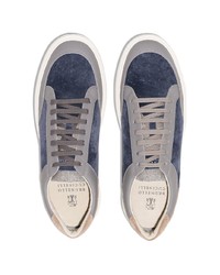 dunkelblaue Wildleder niedrige Sneakers von Brunello Cucinelli