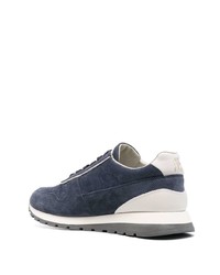 dunkelblaue Wildleder niedrige Sneakers von Brunello Cucinelli