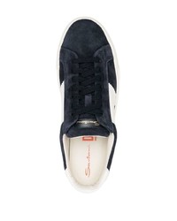 dunkelblaue Wildleder niedrige Sneakers von Santoni