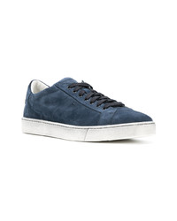 dunkelblaue Wildleder niedrige Sneakers von Santoni